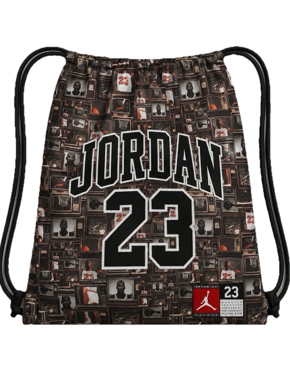 Jordan 23 Drawstring Backpack Rare Retro TV Print Gym Sack NWT